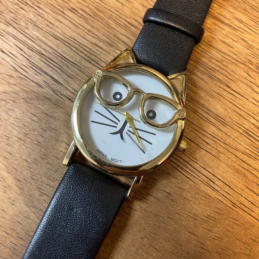 Wristwatch | Cat Face | Black Wristband